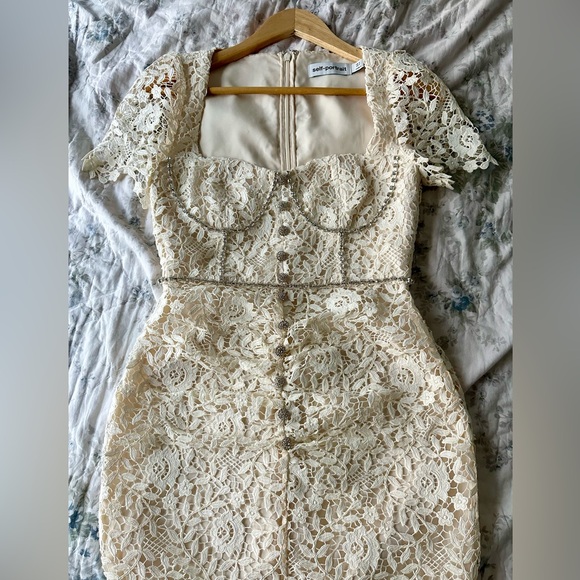 Self-Portrait Cream Sweetheart Neck MIDI - Picture 4 of 9